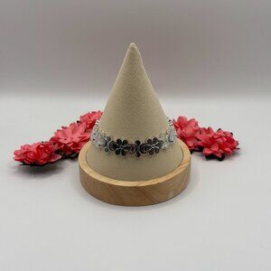 Thick 925 Sterling Silver Floral Bracelet